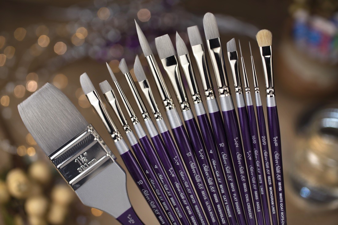 and Oil Color Short-Handle Art Brushes Artist Brushes for Acrylic 4-Piece Set Watercolor Gouache Silver Brush Limited SK-8111S Silver Silk 88 Mini Mop Brushes 